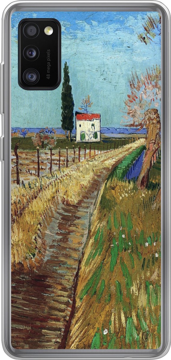 Telefoonhoesje Geschikt voor Samsung Galaxy A41 hoesje - Pad door een veld met wilgen - Vincent van Gogh - Siliconen Telefoonhoesje Telefoonhoesje