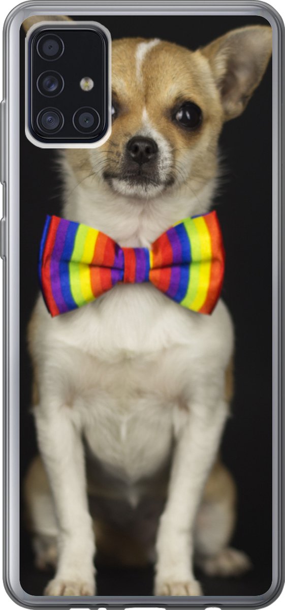 Telefoonhoesje Geschikt voor Samsung Galaxy A52 5G hoesje - Hond - Strik - Zwart - Siliconen Telefoonhoesje Telefoonhoesje