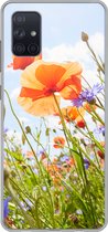 Geschikt voor Samsung Galaxy A71 hoesje - Bloemen - Klaproos - Lente - Natuur - Rood - Blauw - Siliconen Telefoonhoesje
