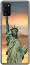 Geschikt voor Samsung Galaxy A41 hoesje - New York - Vrijheidsbeeld - Zonsondergang - Siliconen Telefoonhoesje