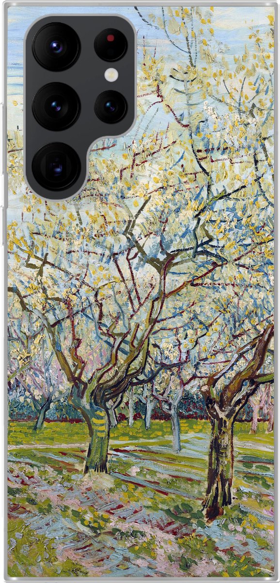 Telefoonhoesje Geschikt voor Samsung Galaxy S22 Ultra hoesje - Boomgaard in bloei - Vincent van Gogh - Siliconen Telefoonhoesje Telefoonhoesje