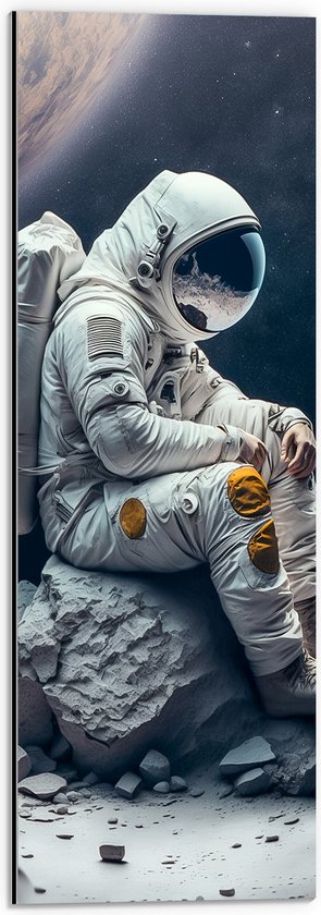 Dibond - Astronaut - Ruimte - Steen - Planeet - 20x60 cm Foto op Aluminium (Met Ophangsysteem)