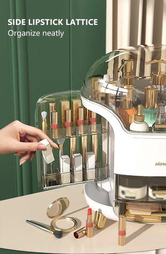 Make-up organizer - Sierraden opbergdoos - opbergbox voor cosmetica - Beautycase - met stofdicht deksel - beauty-organizer met 8 opbergruimtes en draaggreep - Wit