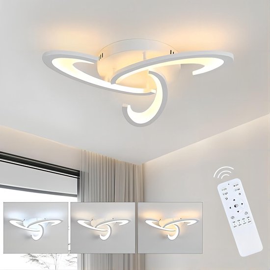 Goeco Plafondlamp - 53cm - Groot - 30W - Dimbare LED - Shamrock Design Plafondlamp - Met Afstandsbediening - 3000K-6500K - Wit Acryl