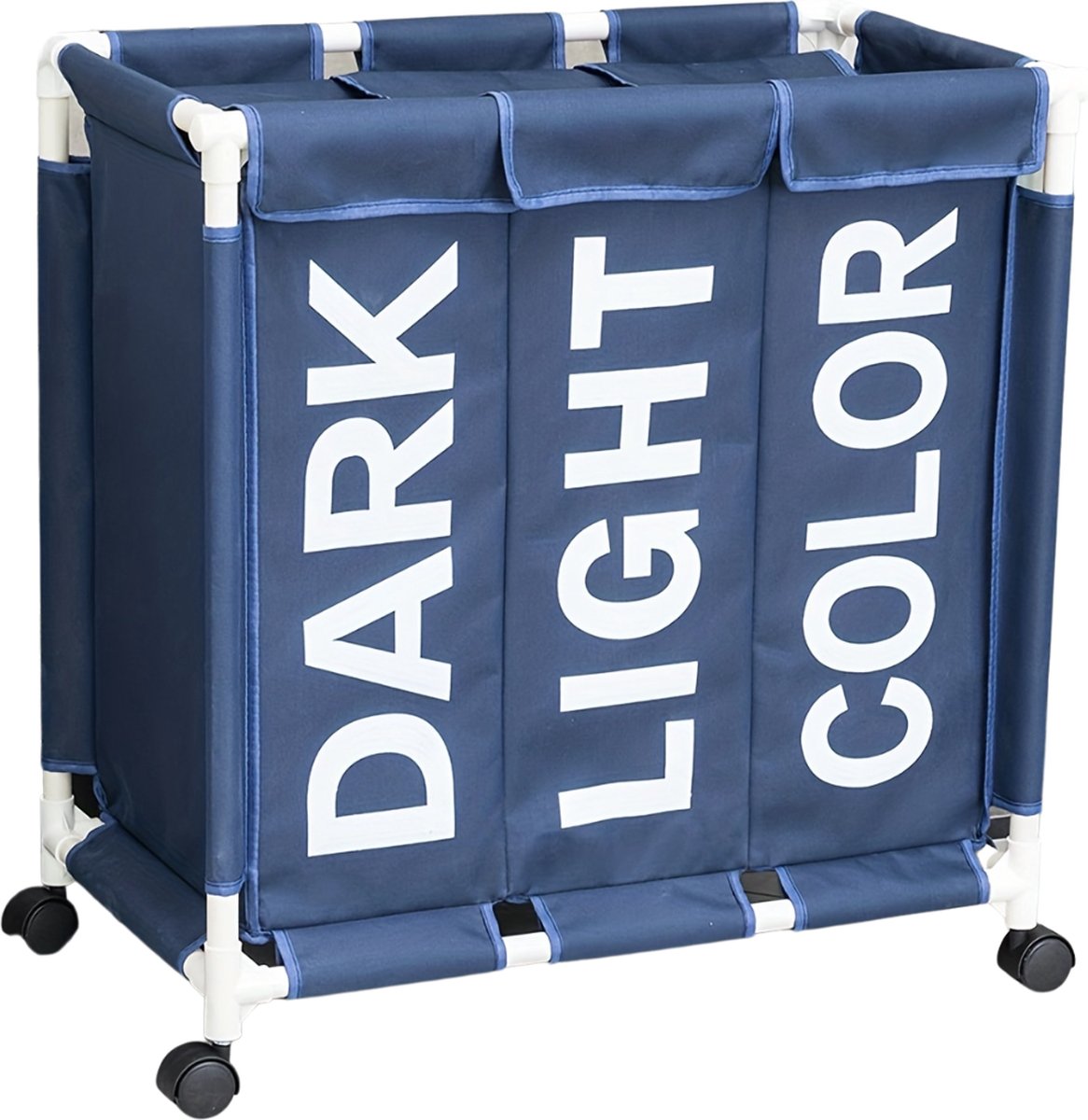 Goedkoopste Nivard Wassorteerder 3 Vakken - Wassorteerder - Wasmand 3 Vakken - Wassorteerder Op Wieltjes - Laundry Basket - Laundry Bag - Blauw