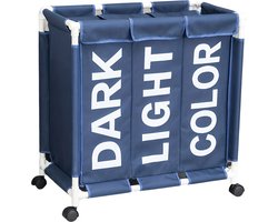 Nivard Wassorteerder 3 Vakken - Wassorteerder - Wasmand 3 Vakken - Wassorteerder Op Wieltjes - Laundry Basket - Laundry Bag - Blauw