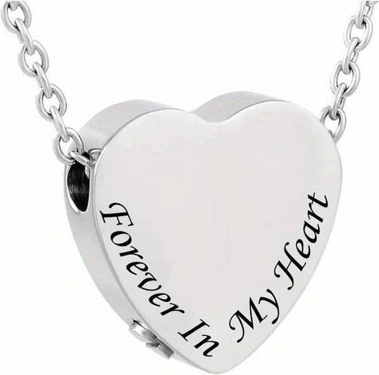 Assieraden Specialist - Forever in My Heart Hartvormige Urn Ketting - Asbewaring Sieraad - Unisex Herinneringssieraad - Zilver