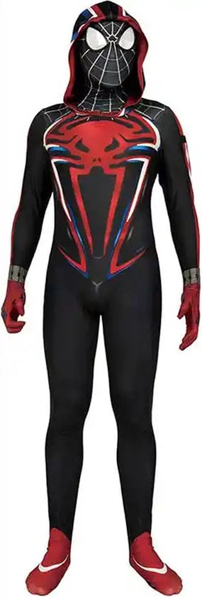 Superheldendroom - Miles Morales met hoodie - 128/134 (7/8 Jaar) - Verkleedkleding - Superheldenpak