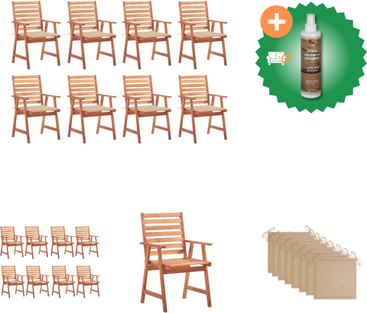 VidaXL Tuinstoelen 8 st met kussens massief acaciahout Tuinstoel Inclusief Houtreiniger en verfrisser
