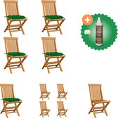 vidaXL Chaises de jardin 4 pcs avec coussins verts Chaise de jardin en bois de teck massif avec nettoyant et rafraîchisseur pour bois