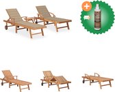 vidaXL Chaises longues 2 pcs avec table et coussins Chaise longue en bois de teck massif avec nettoyant et assainisseur pour bois