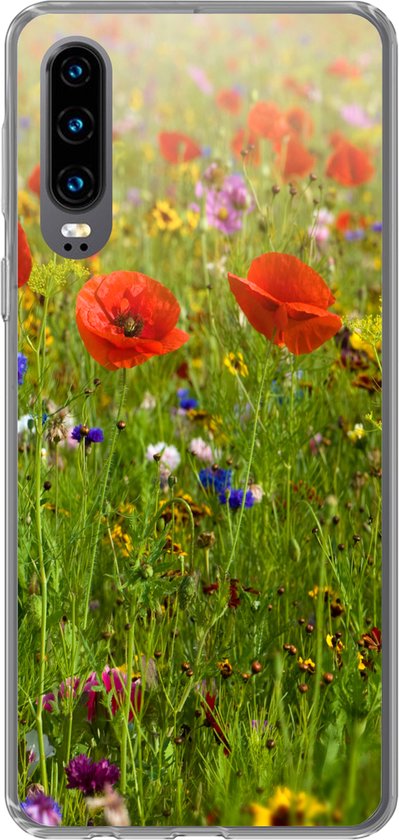 Coque Huawei P30 - Printemps - Fleurs - Rouge - Coquelicot - Herbe - Vert - Coque de téléphone en Siliconen