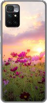 Geschikt voor Xiaomi Redmi 10 hoesje - Zonsondergang - Bloemen - Roze - Natuur - Groen - Siliconen Telefoonhoesje