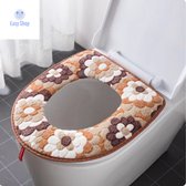 Housse de siège de toilette - Siège de toilette doux - Housse de siège de toilette - Housse de siège de toilette - Réutilisable - Lavable - Siège de toilette brun avec motif floral