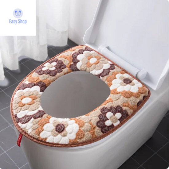 Foto: Toiletbril hoes zachte toiletzitting toiletbril cover wc bril cover herbruikbaar wasbaar bruine toiletbril met bloemen patroon