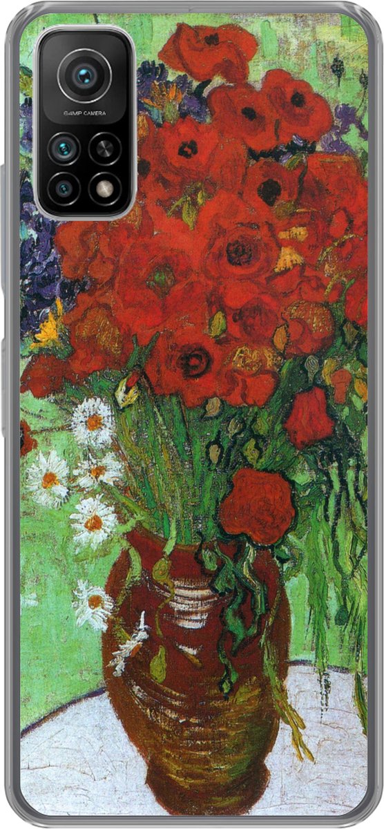 Telefoonhoesje Geschikt voor Xiaomi Mi 10T 5G hoesje - Vaas met rode papavers en madeliefjes - Vincent van Gogh - Siliconen Telefoonhoesje Telefoonhoesje