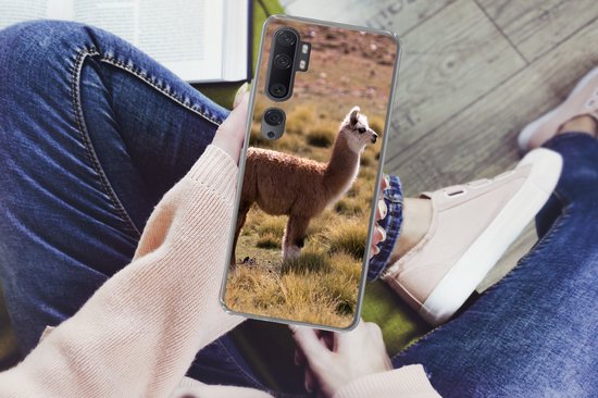 Telefoonhoesje Geschikt voor Xiaomi Mi Note 10 hoesje - Alpaca - Bruin - Natuur - Siliconen Telefoonhoesje Telefoonhoesje