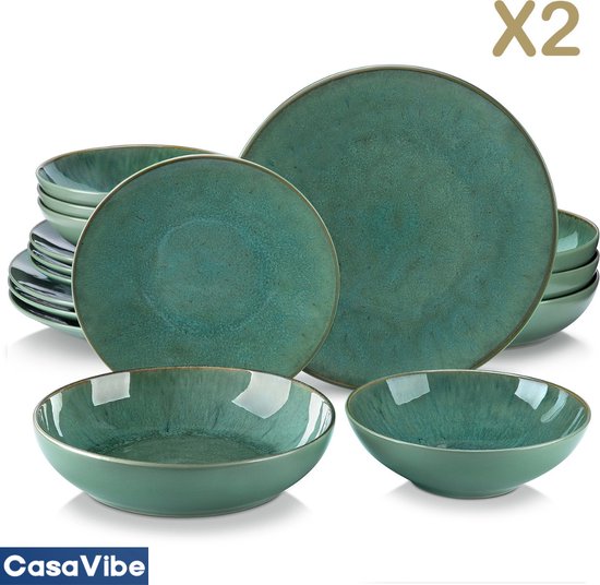 Vidi Piatto Dinerborden set van 6 - 26,5 cm – bordenset 6-delig – ontbijtbord – serviesset 6 persoons - Saliegroen