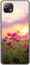 Geschikt voor Xiaomi 11T hoesje - Zonsondergang - Bloemen - Roze - Natuur - Groen - Siliconen Telefoonhoesje