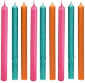Cactula Lange Luxe dinerkaarsen 28 cm Happy 9 stuks - Roze / Turquoise / Oranje