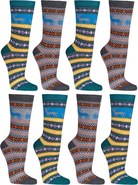 Hygge sokken | Wollen sokken met Scandinavisch dessins | 8 paar | Maat 39-42 | Groen