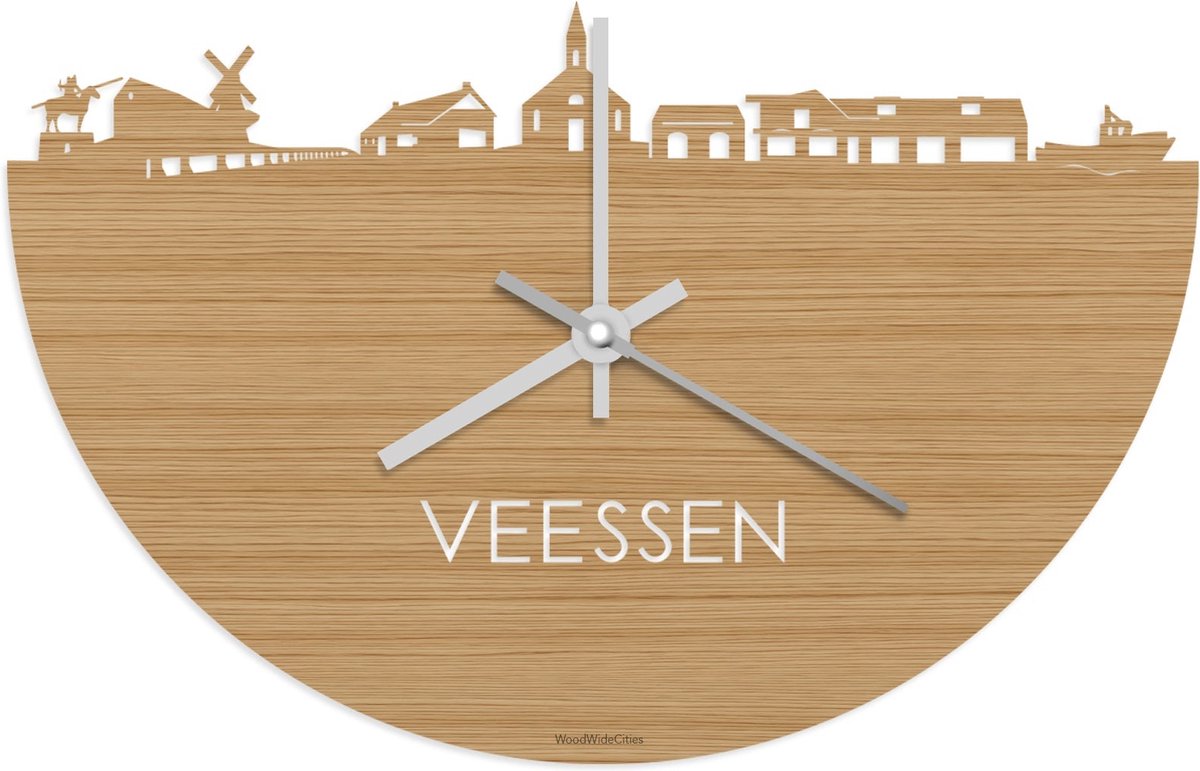 Skyline Klok Veessen Bamboe hout - Ø 40 cm - Stil uurwerk - Wanddecoratie - Meer steden beschikbaar - Woonkamer idee - Woondecoratie - City Art - Steden kunst - Cadeau voor hem - Cadeau voor haar - Jubileum - Trouwerij - Housewarming - WoodWideCities