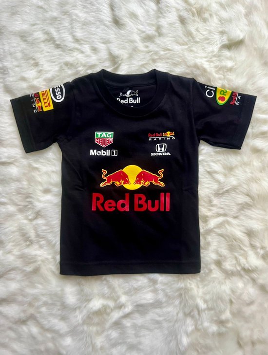 Red Bull Racing F1 Peuter Shirt Logo | Zwart | 100% katoen | Verstappen 1 | Formule 1 Fans | Ideaal F1 cadeau | Maat 86 | 12 MND
