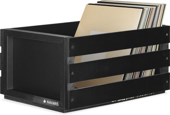 Lp Box Hout Navaris opbergkist voor LP's met krijtbord - Houten krat - Opbergbox ...