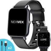 Nexvex® Luxe Smartwatch voor Dames en Heren - Stappenteller - GPS Locatie - Calorieën - Bloeddrukmeter - Bluetooth - Hartslag Meter - Camera - Zaklamp - Sport Horloge - Activity Tracker - Waterproof - Smart Watch - Android/iOS - 1.7 Inch - Zwart
