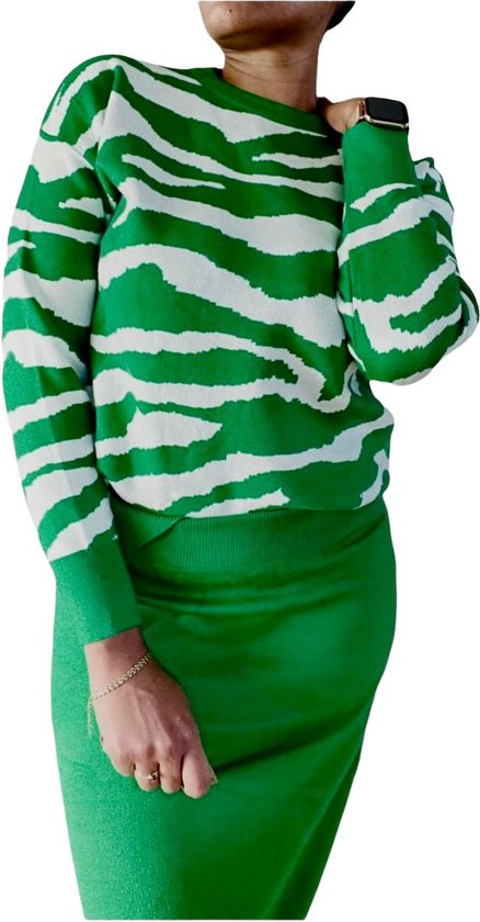 Kleding Set Zebra Groen - Trui & Rok - Zebra print - Maat ML - Dames Kleding set - Sweater & rok - Groen & Wit