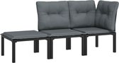 vidaXL - 3-delige - Loungeset - met - kussens - poly - rattan - zwart - en - grijs