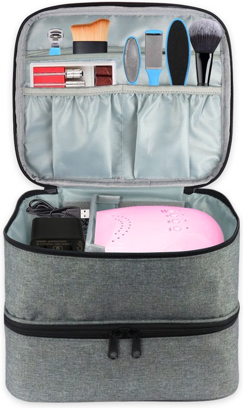 Nagellak koffer-Draagtas voor nagellak-Dubbellaagse opbergtas-Geschikt voor nageldrogerlamp en 30 flessen (15 ml/0,5 fl.oz)