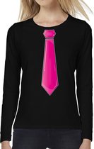 Bellatio Decorations Verkleed shirt voor dames - stropdas roze - zwart - carnaval - foute party S