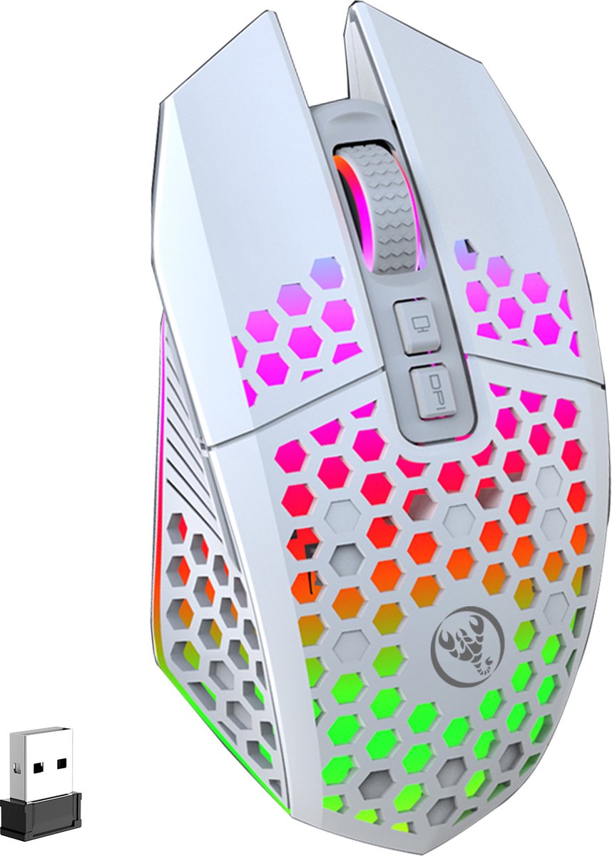 HXSJ T500 Draadloze Gaming Muis - Ultra licht - RGB Verlichting - Licht wit