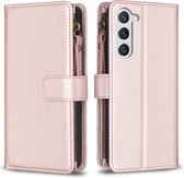 9 Pas - Pochette portefeuille Luxe BookCover pour Samsung Galaxy S24 Rose - Or