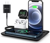 4-in-1 desktop wireless charger: phone, headphones, and iWatch charging stand.