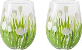 Livellara Milano Flora set/2 Tumbler/Mocktail glas - "Tulipano" - 450ml - handbeschilderd drinkglas - tulpen