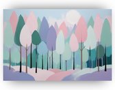 Bos in pastelkleuren - Natuur canvas schilderijen - Schilderij op canvas boom - Wanddecoratie landelijk - Canvas schilderij woonkamer - Decoratie muur - 70 x 50 cm 18mm