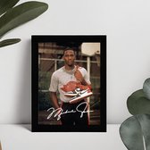 Michael Jordan Kunst - Gedrukte handtekening - 10 x 15 cm - In Klassiek Zwart Frame - Chicago Bulls - NBA - Basketbal - Air Jordans