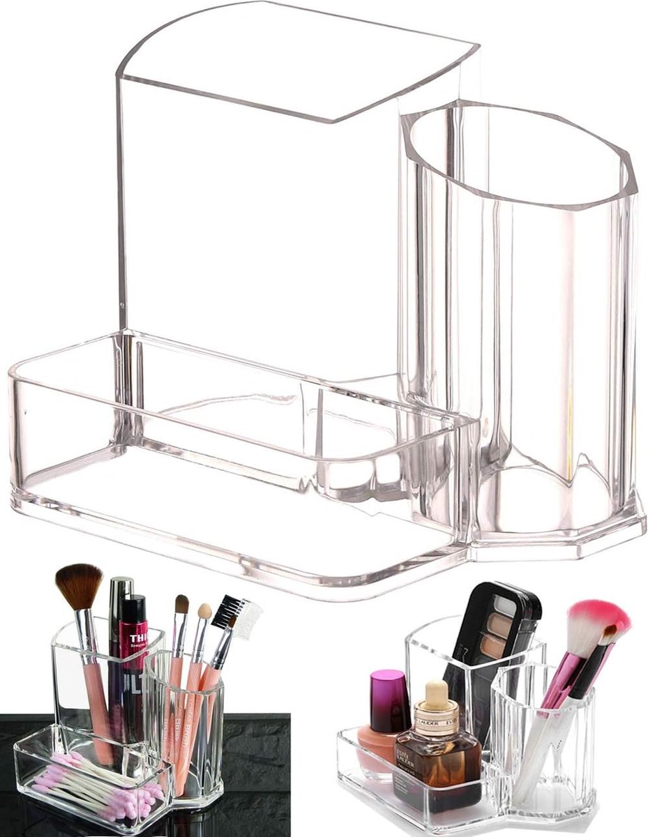 Make-up organizer kwastenhouder 3 delen acryl cosmetica opbergkoffer standaard grootte duidelijke make-up organizer multifunctionele wenkbrauwpotloodhouder voor sieraden kantoormateriaal tandenborstels doekje