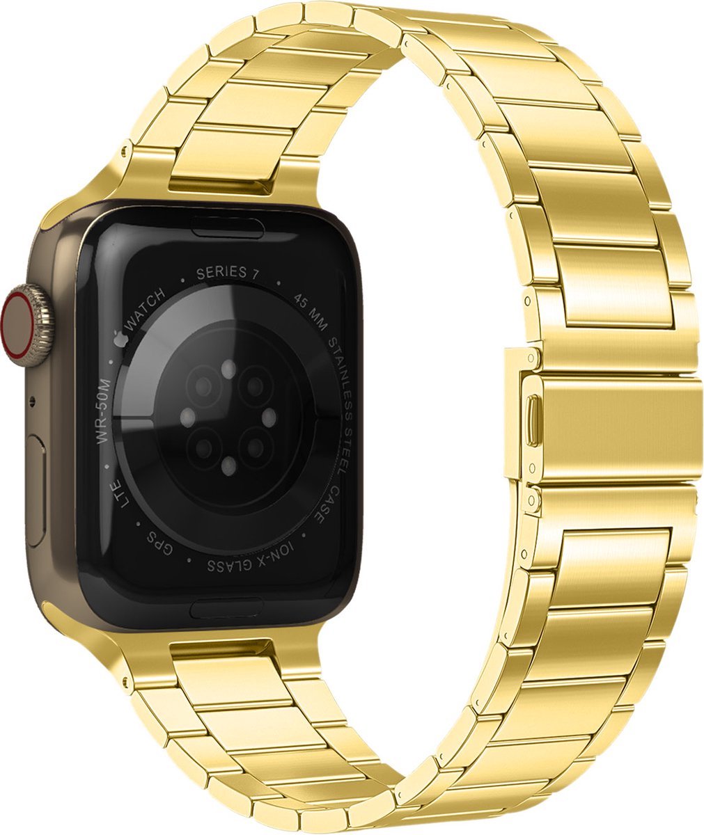 Luxe Metalen Armband Geschikt Voor Apple Watch Series 1/2/3/4/5/6/7/8/9SE 38/40/41 mm Horloge Bandje - iWatch Schakel Polsband Strap RVS - Stainless Steel Watch Band - Goud - Merkloos