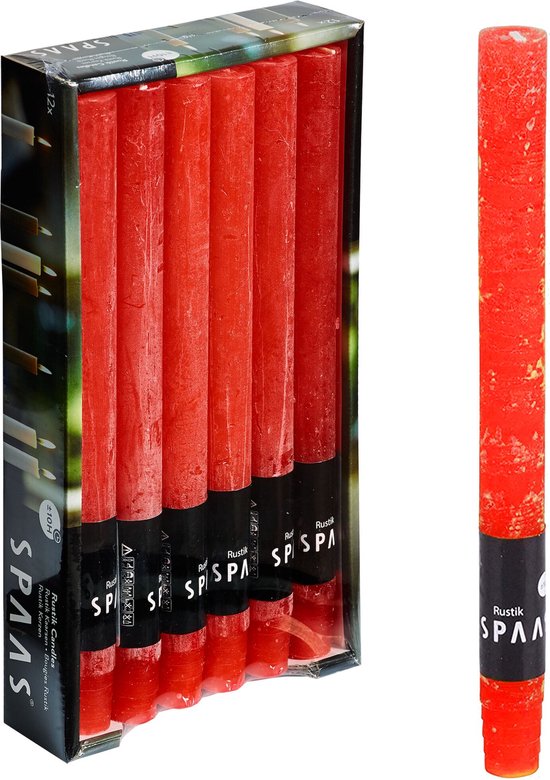 SPAAS Kaarsen - Rustieke kaarsen - Huishoudkaars - 10 branduren - Rood - 12 stuks - Voordeelverpakking