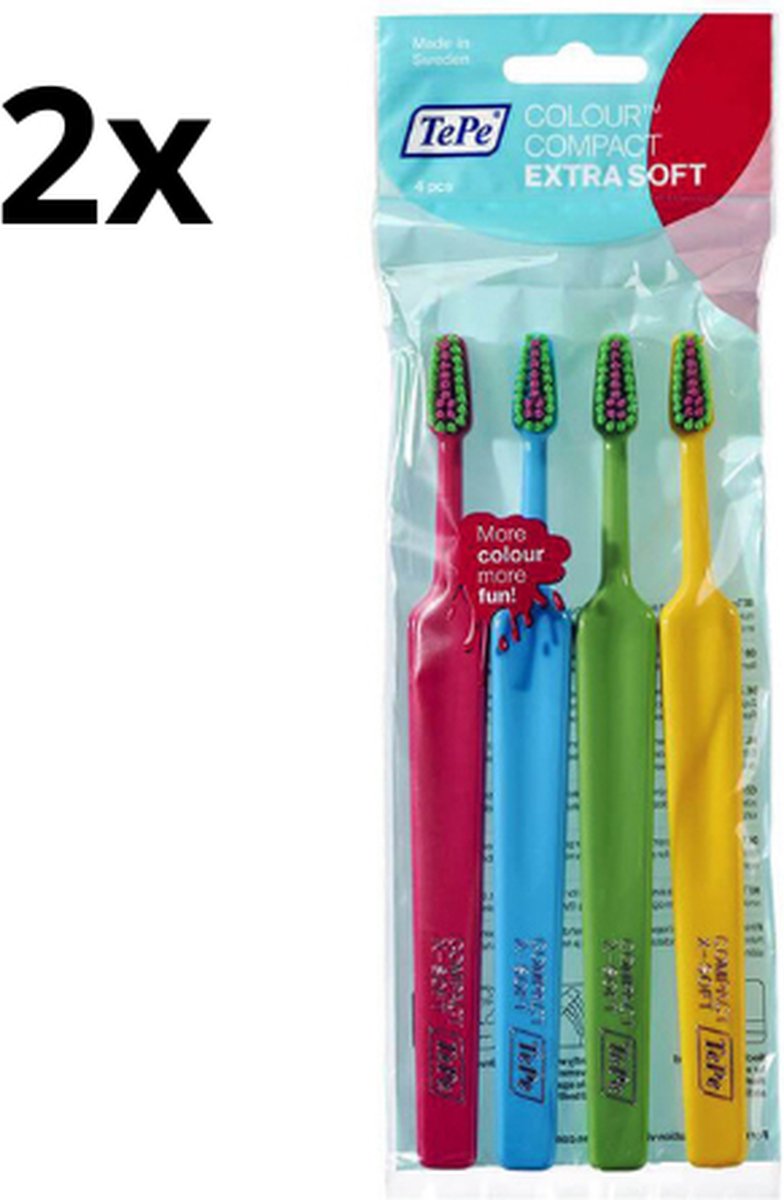 Goedkoopste 2x TePe Colour Compact Tandenborstel Extra Soft 4-pack - Voordeelverpakking