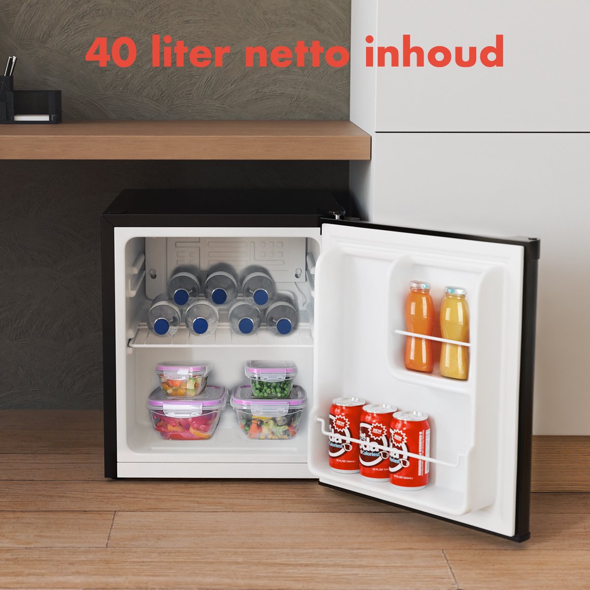 KitchenBrothers Mini Koelkast - 40L - Kleine ijskast - Minibar - Vrijstaand - Frigo - Compact - Zwart — afbeelding 4