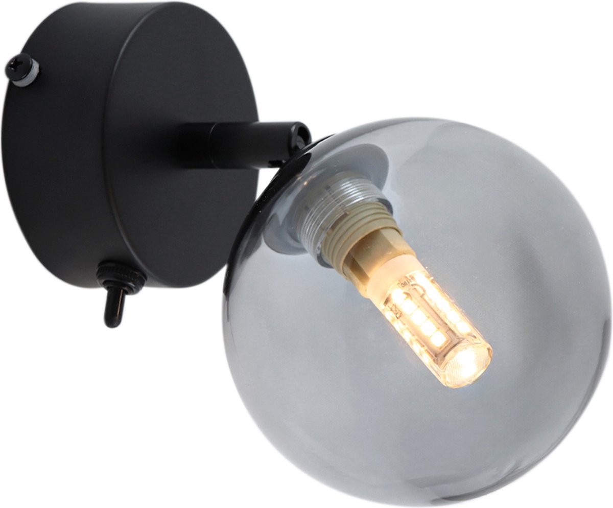 Olucia - AMER - Badkamer Wandlamp - Zwart / Grijs - Geschikt voor Badkamer - Vorm: Rond