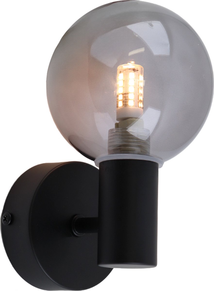 Olucia - AMER - Badkamer Wandlamp - Zwart / Grijs - Geschikt voor Badkamer - Vorm: Rond