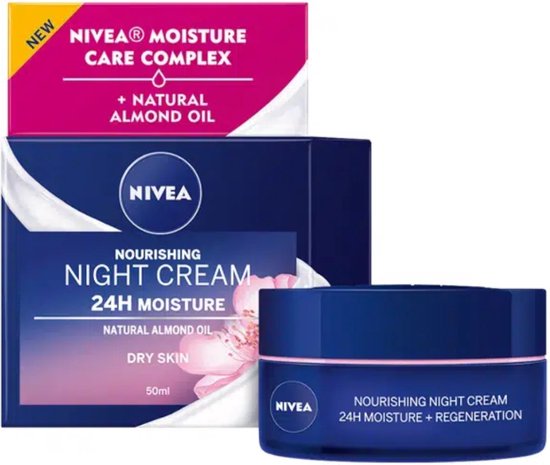 NIVEA Essentials +24H Voedende Nachtcrème - Gevoelige en droge huid - Met sheaboter en natuurlijke amandelolie - 50 ml - NIVEA