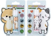 2 x Kat & Shiba Inu Adoramals Lippenbalsems Stick - Kersen & Vanille 6,5cm