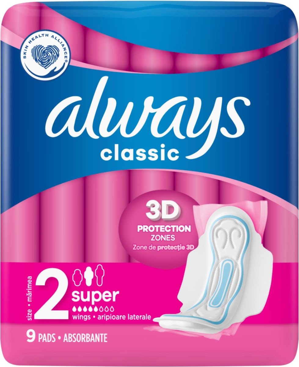 Always Voordeelverpakking 2 X Maxi Classic Long Plus Pads 9 stuks