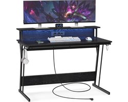 Signature Home - Gaming Bureau - Game Desk Met LED Verlichting - Ingebouwde stekkerdoos - standaard voor 2 monitoren - Zwart - 60 x 100 x 76 cm